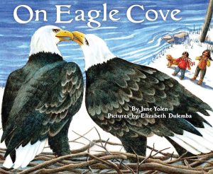 book cover that says On Eagle Cove, two eagles and children in the background